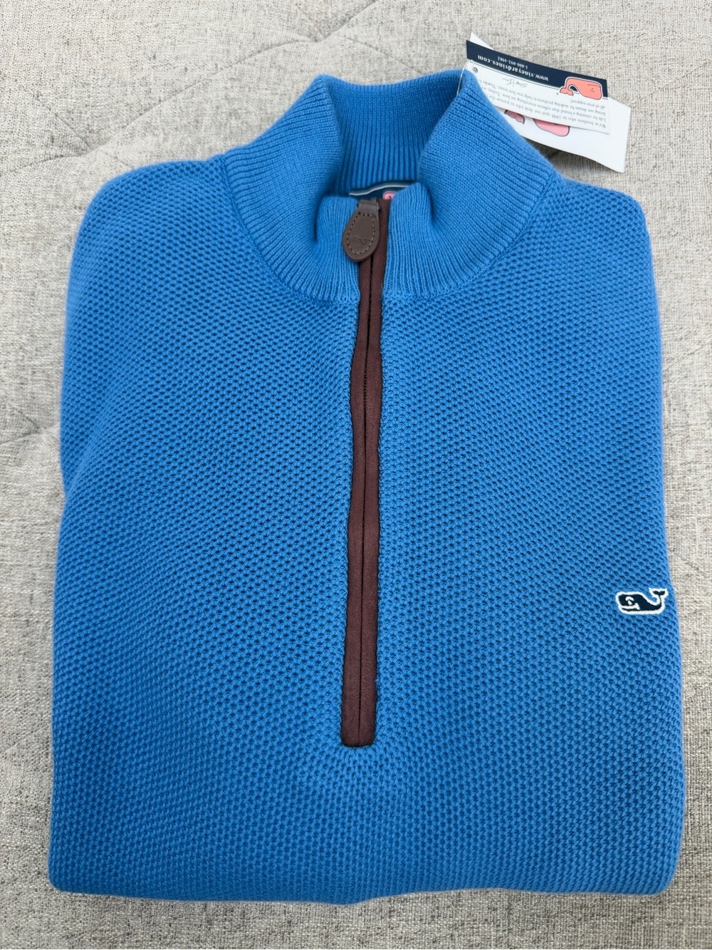 NWT VINEYARD VINES BLUE HONEYCOMB QUARTER ZIP SWEATER TIDE BLUE SIZE L 16